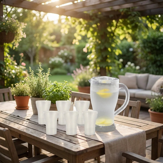 7-piece lemon jug and cups set, unbreakable clear pitcher with six glasses