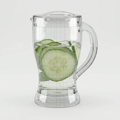 Transparent lemon water jug with handle, filled with lemon slices