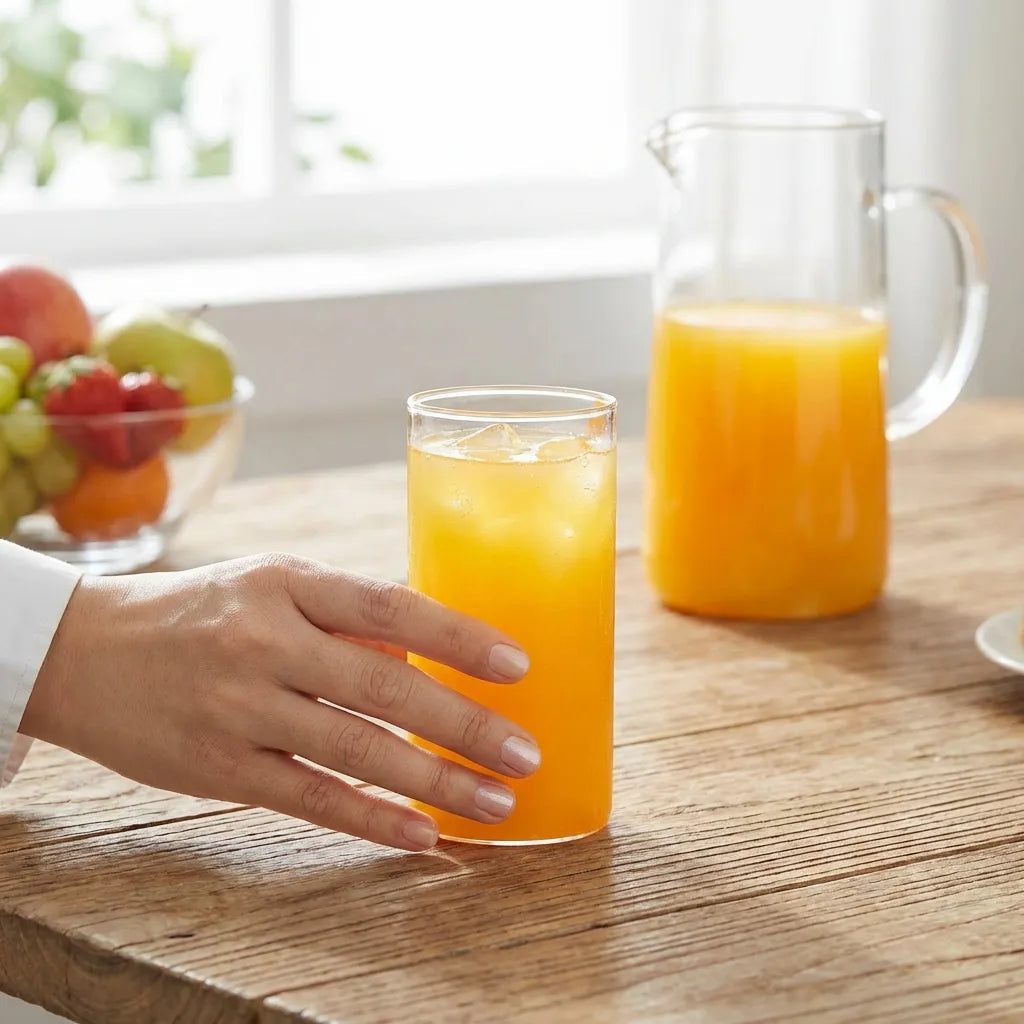 Unbreakable transparent drinking glass, straight-sided with wide rim