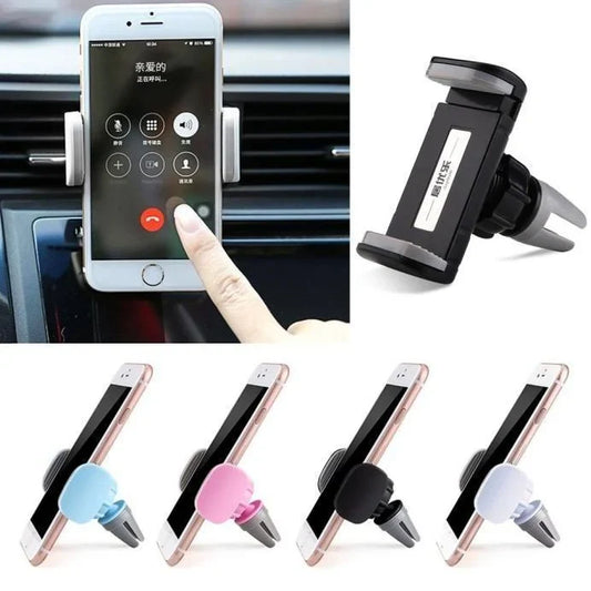 Universal car phone holder with black adjustable vent clamp and phone cradle