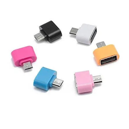 OTG USB adapter connectors with multiple colored housings and USB plugs