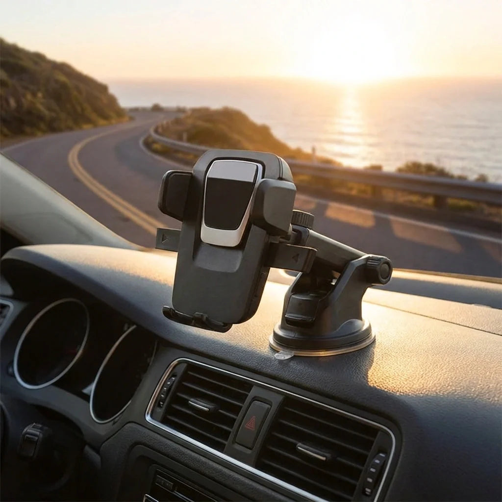 Universal tablet/phone car dashboard holder with vent mount and suction base