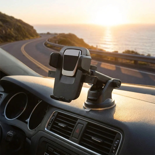 Universal tablet/phone car dashboard holder with vent mount and suction base