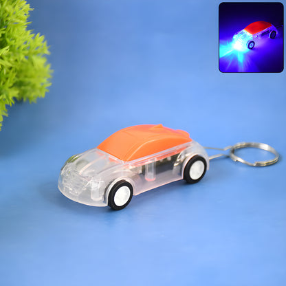 Mini LED car keychain, transparent body with orange top and glowing lights