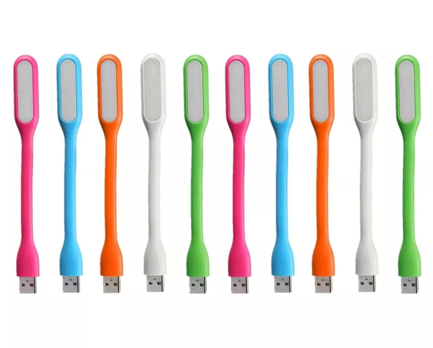 USB LED desk lamps in assorted pink, blue, orange, gray, and green colors