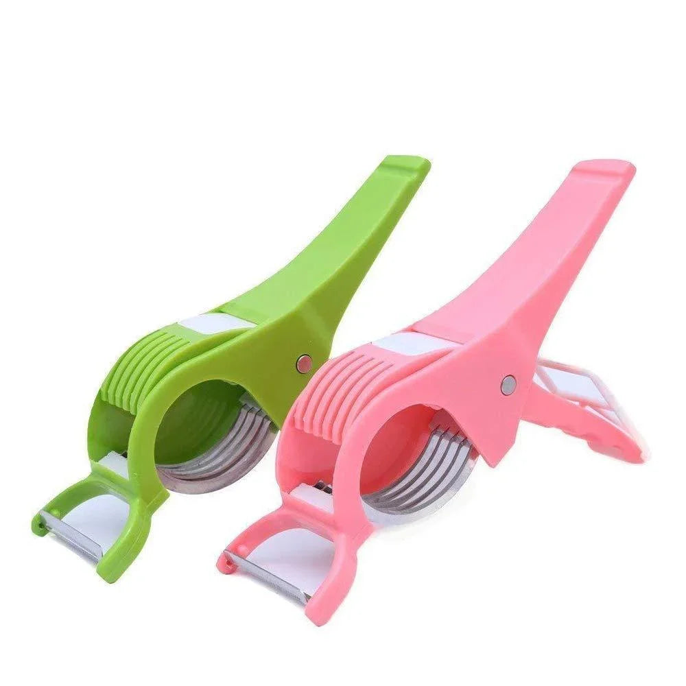 Multicolour vegetable cutter with peeler, green and pink handheld slicer tools