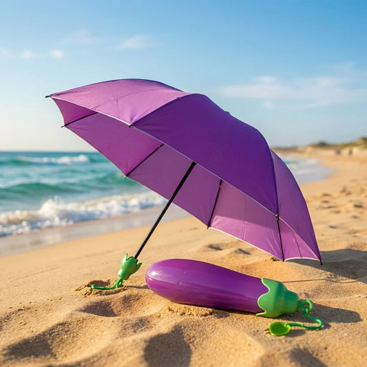 Purple vegetable-shaped mini umbrella with cactus-shaped handle