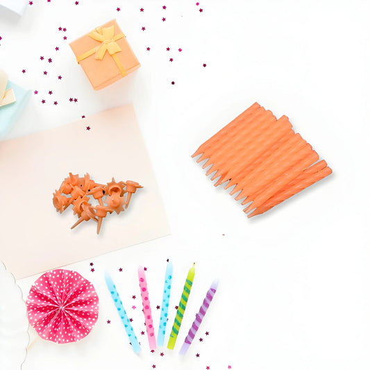 Birthday cake candle set with striped orange and star-shaped orange candles