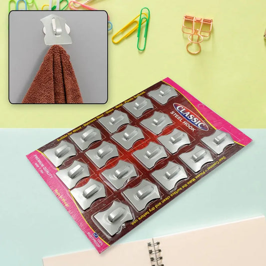 18-pack wall hanging hooks, steel self-adhesive style, in sealed blister pack