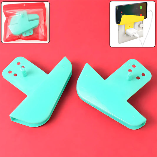 Turquoise wall-mounted mobile charging stand with phone cradle and cable port