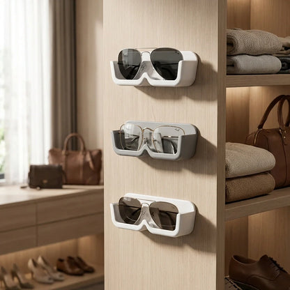 Wall mount glasses holder with three slots for eyeglasses