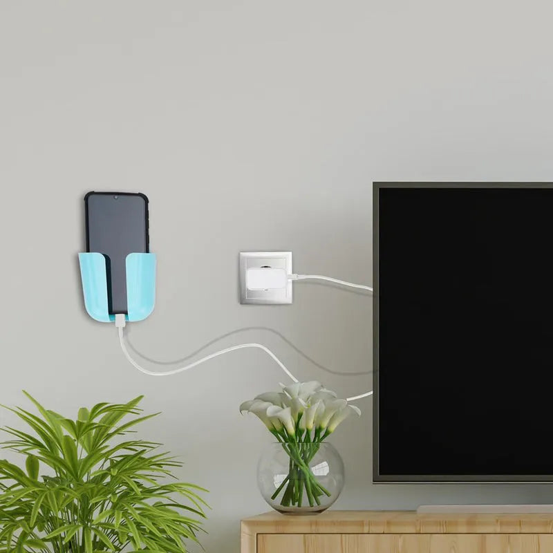 Wall-mounted remote organizer with two vertical slots and light blue inserts