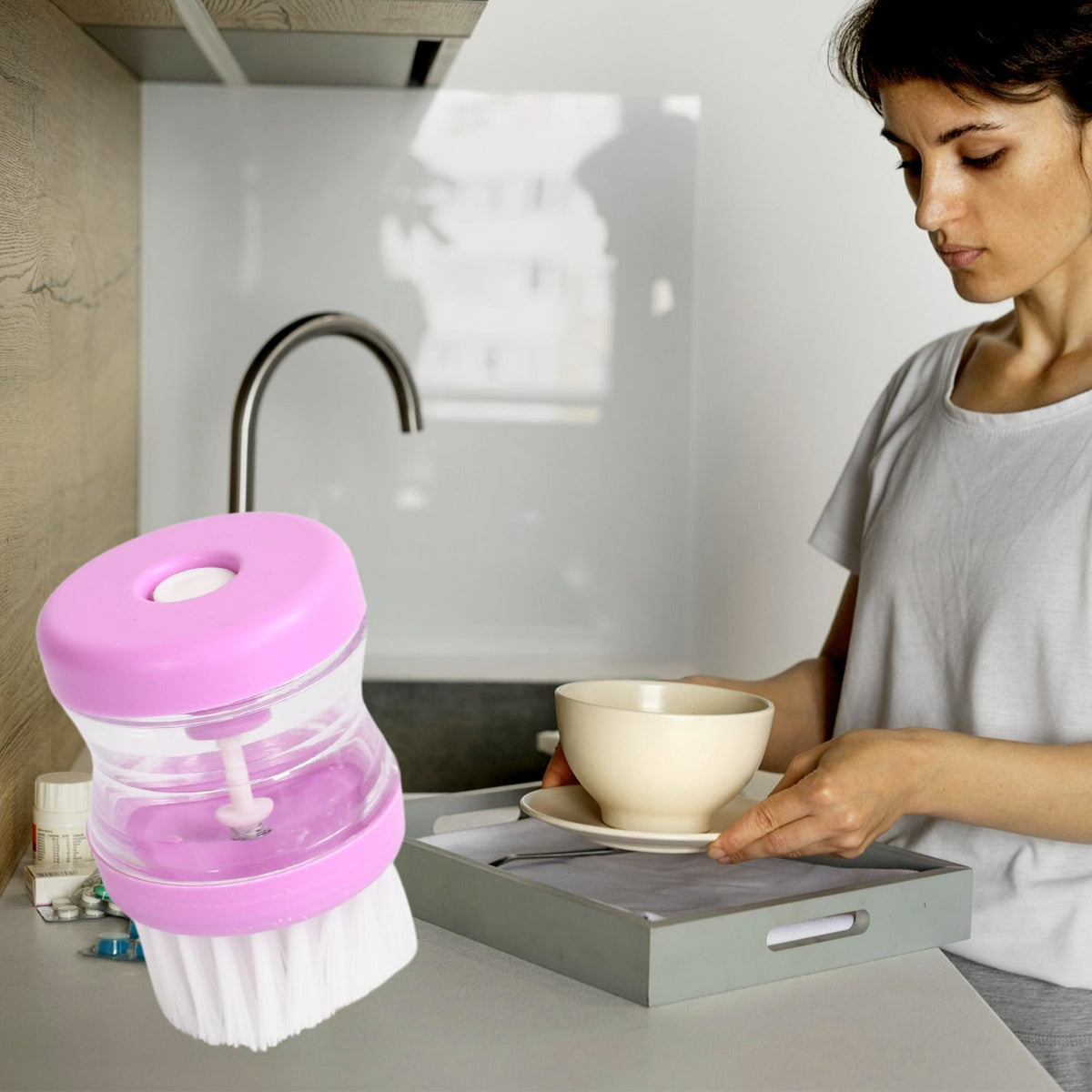 Plastic Wash Basin Brush Cleaner With Liquid