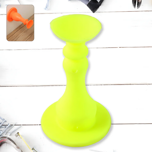 Lime-yellow mushroom-style door stopper for holding doors in place