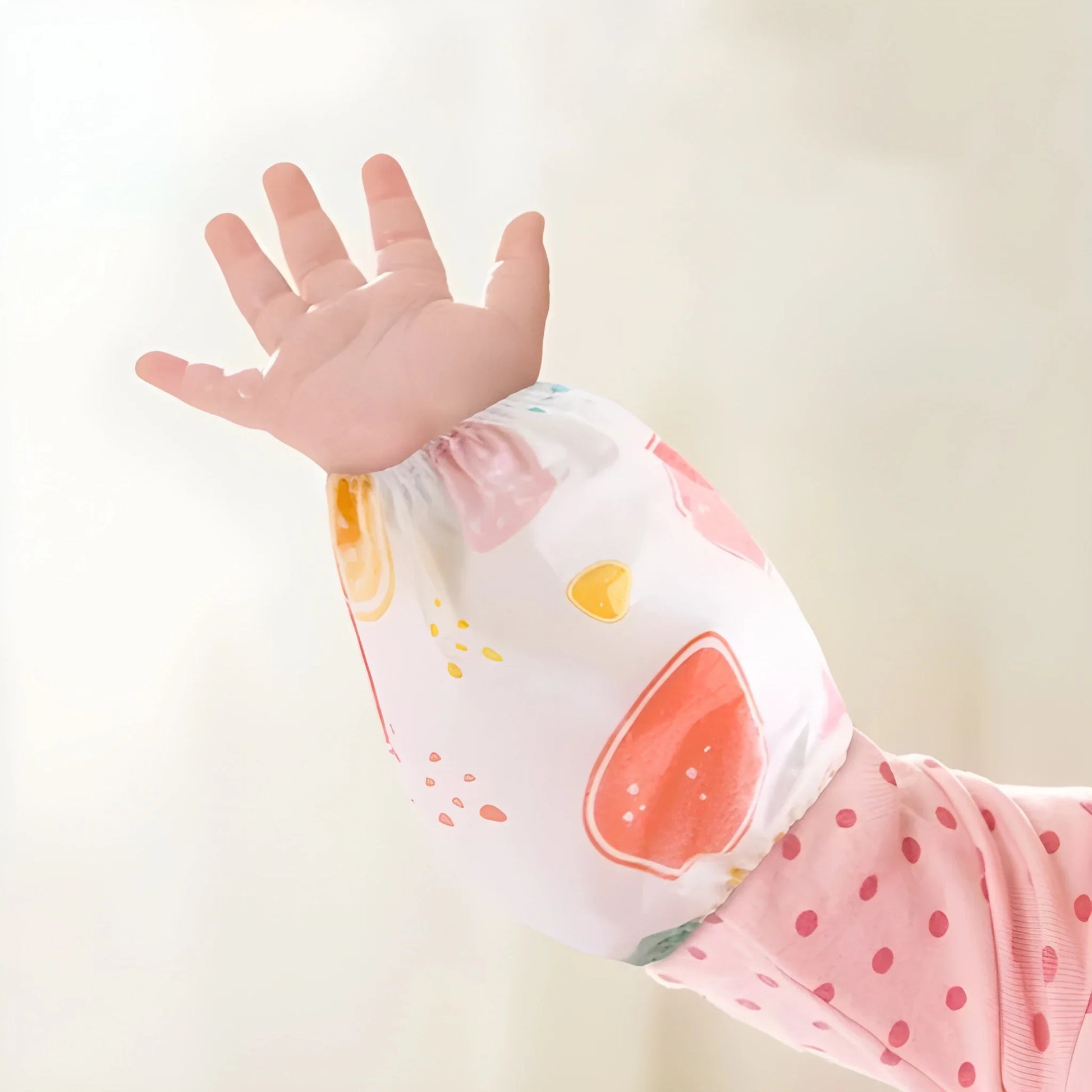 Waterproof arm sleeves with fruit print, long cuff for hand coverage