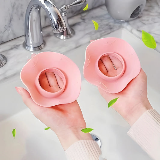 Pink waterproof face-washing wristbands with flower-shaped cuffs, set of two