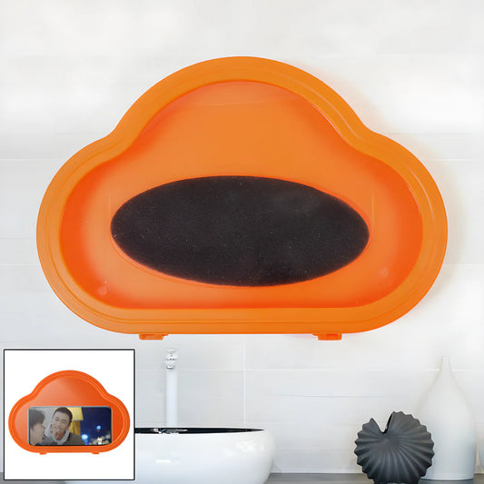 Orange waterproof phone mount case with dark screen window and mounting base