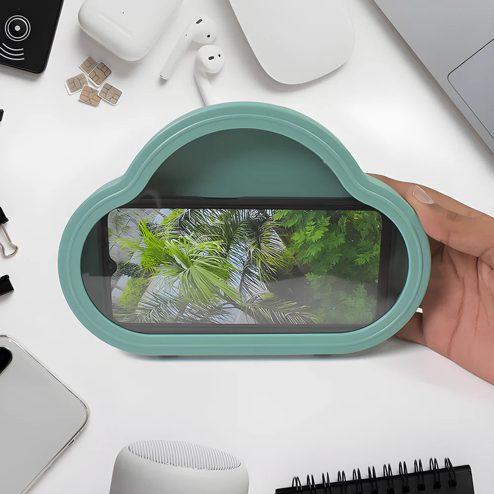 Teal waterproof wall phone holder with clear screen window and rounded frame