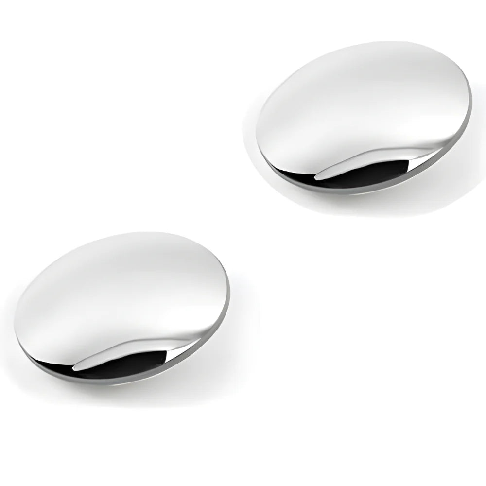 Wide angle mirror, oval chrome housing with reflective surface, two units shown