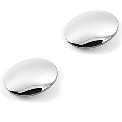 Wide angle mirror, oval chrome housing with reflective surface, two units shown