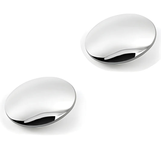Wide angle mirror, oval chrome housing with reflective surface, two units shown