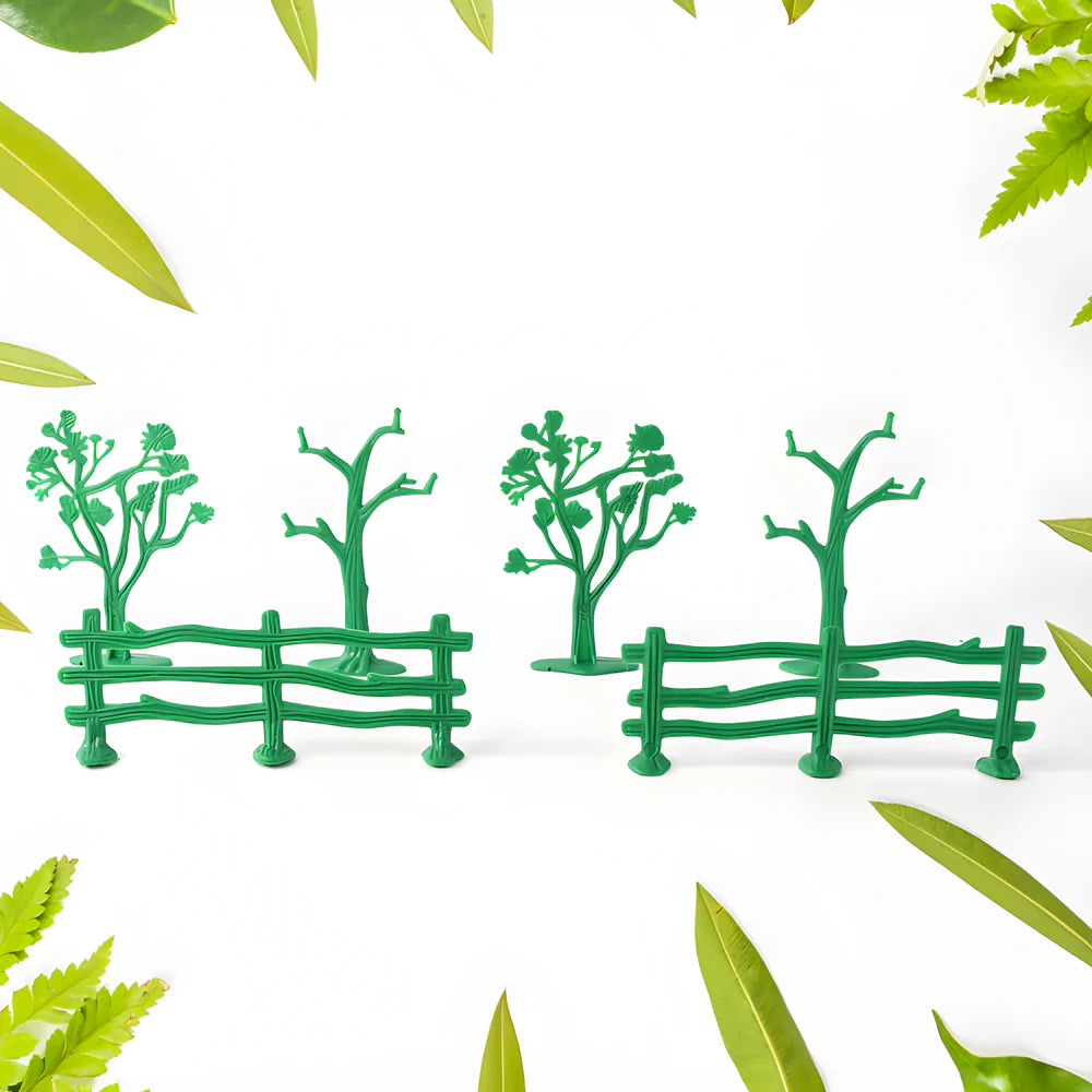 Wild animal toy set accessories: green fences and tree pieces