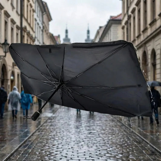 Dark umbrella sunshade with canopy ribs and handle