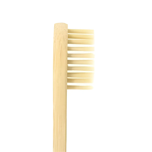 Bamboo toothbrush with light bristle head and straight wooden handle